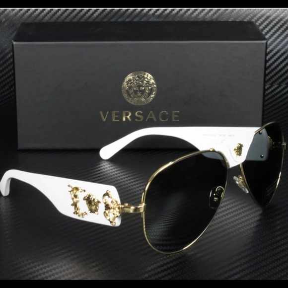 Unisex Authentic Versace Medusa Head Aviator Gold White and Gray Sunglasses NWT - Picture 6 of 15